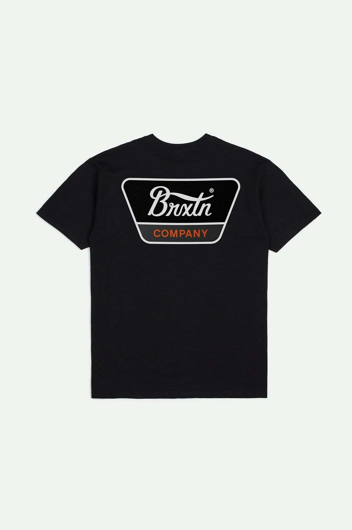 Back of Brixton Men's Linwood Short Sleeve Tailored Tee - Black/Orange/White