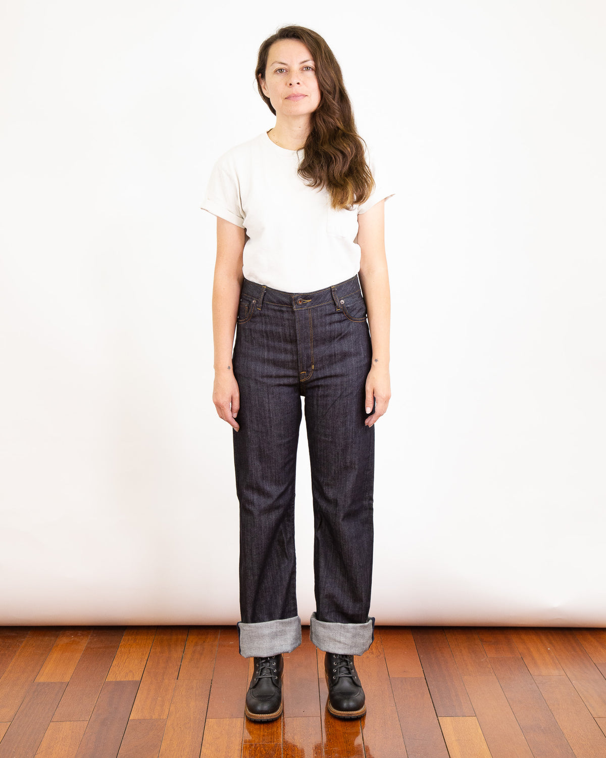 Model Photo of Front of Drifter 031 Indigo Jeans