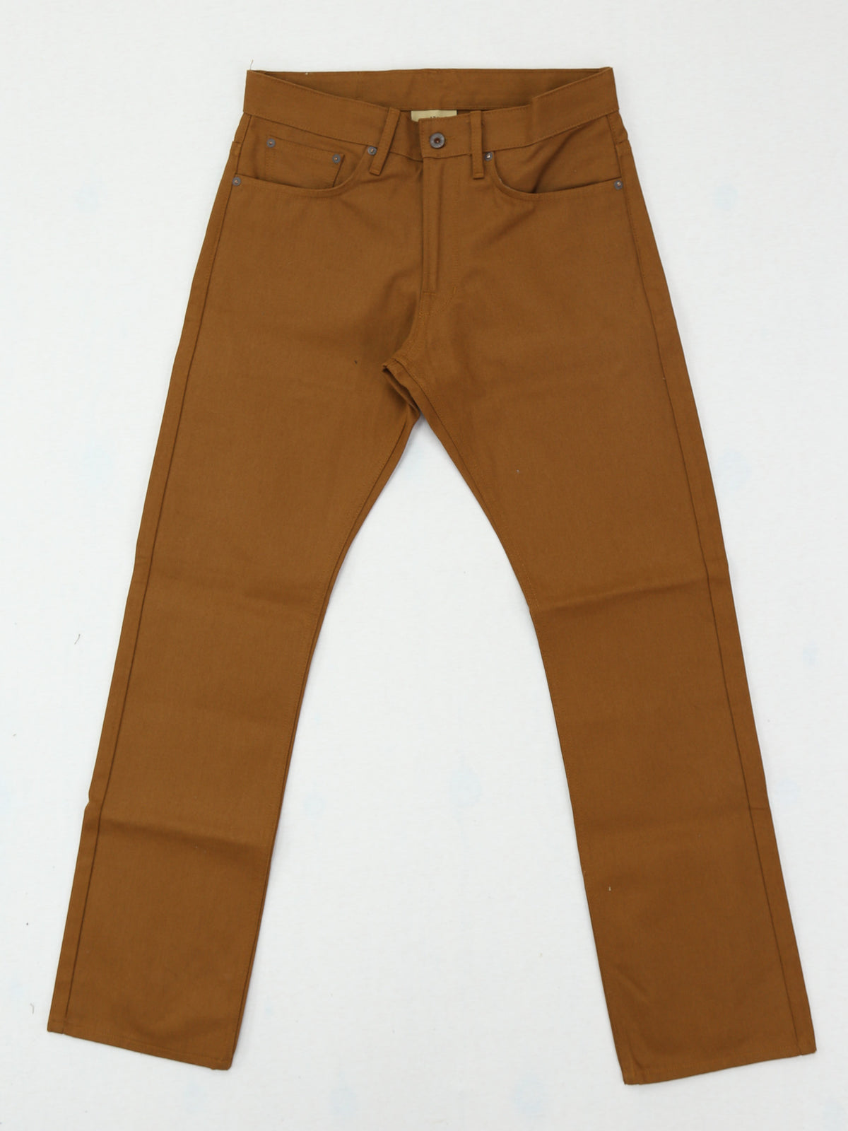 Brown canvas pants on a white background