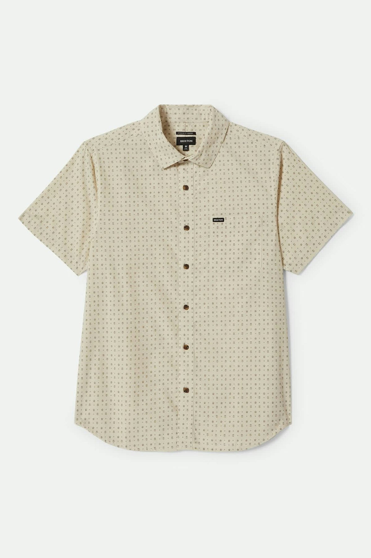 Front of Brixton Men's Charter Print Short Sleeve Woven - Off White Micro Floral 