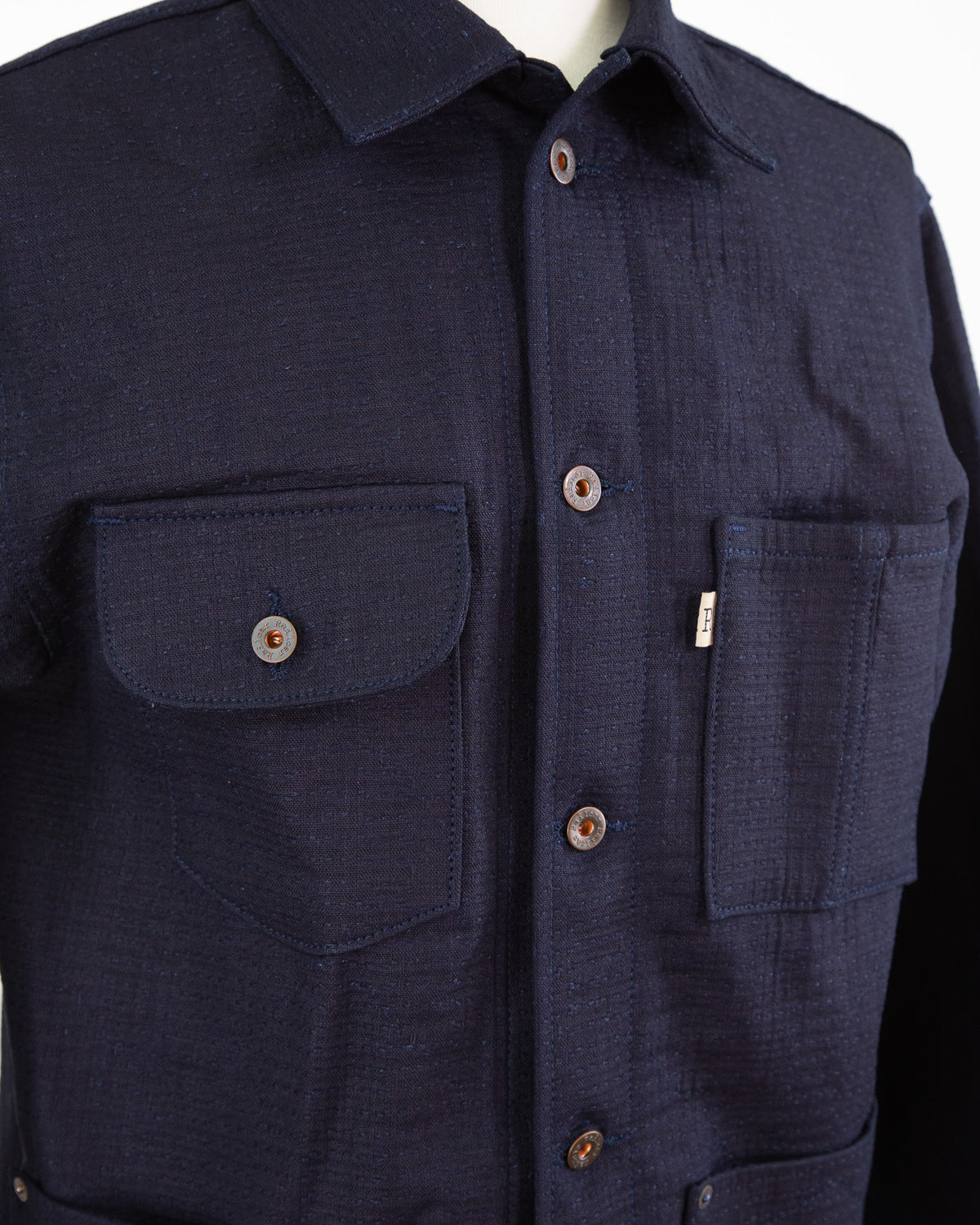 Front Chest Detail of Unshin Sashiko Chore Coat