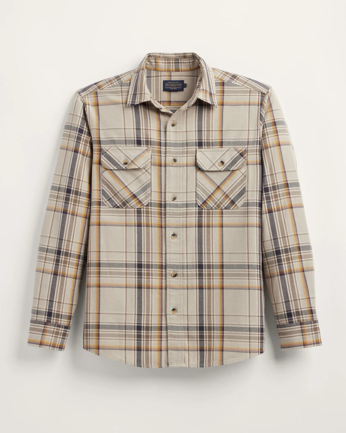 Front of Pendleton Men's Beach Shack Shirt Tan Multi Plaid 