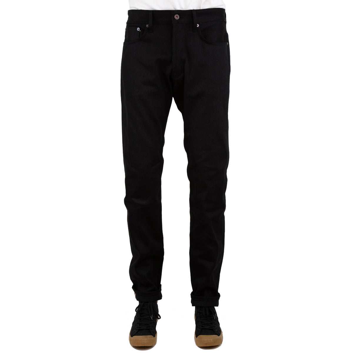 Front of Spikes X111 Taper Leg 13.5 Oz Double Black Selvedge