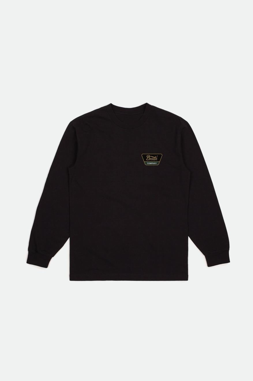 Brixton Men's Linwood Long Sleeve Tailored Tee, long-sleeve black t-shirt with graphics on the chest and back.